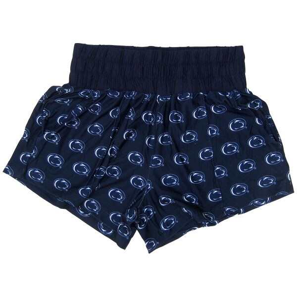 navy women's shorts with Penn State Athletic Logos all over